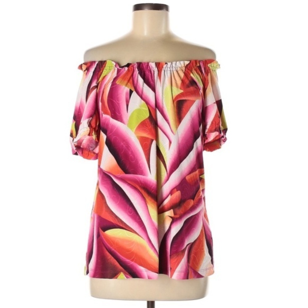 JM Collection M pink stretch short sleeve blouse